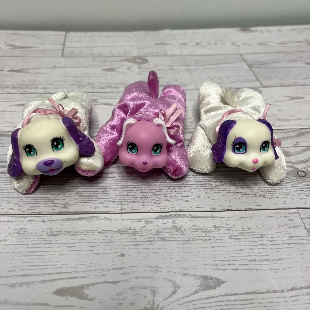 Puppy Surprise Mini Plush Puppies Set of 3 Pink White Purple Vintage Style Toy
